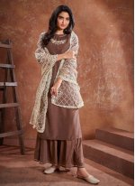 Muslin Embroidered Brown Readymade Suit