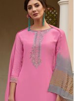 Muslin Pink Embroidered Pant Style Suit