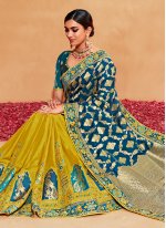 Mustard and Teal Color Trendy Saree
