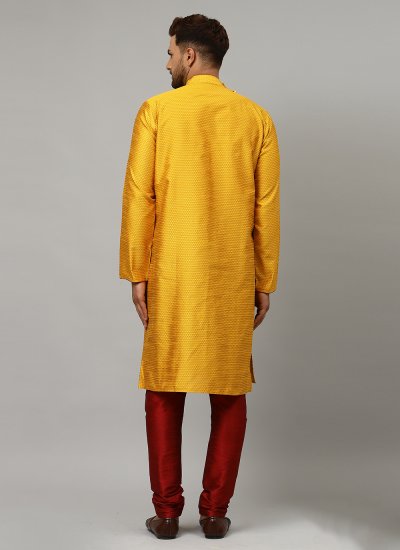 Mustard Art Dupion Silk Embroidered Kurta Pyjama