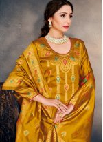 Mustard Banarasi Silk Pant Style Suit