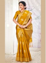 Mustard Banarasi Silk Wedding Traditional Designer Saree