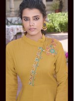 Mustard Embroidered Festival Party Wear Kurti