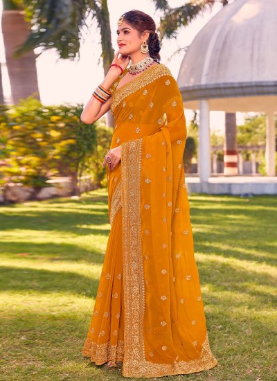 Mustard Embroidered Party Classic Saree