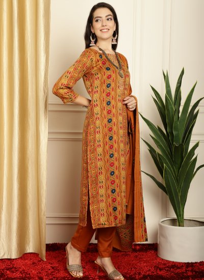 Mustard Floral Print Pashmina Salwar Suit