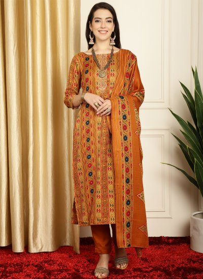 Mustard Floral Print Pashmina Salwar Suit