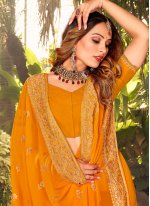 Mustard Georgette Embroidered Contemporary Saree