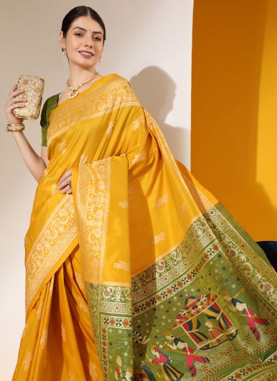 Mustard Handloom silk Trendy Saree