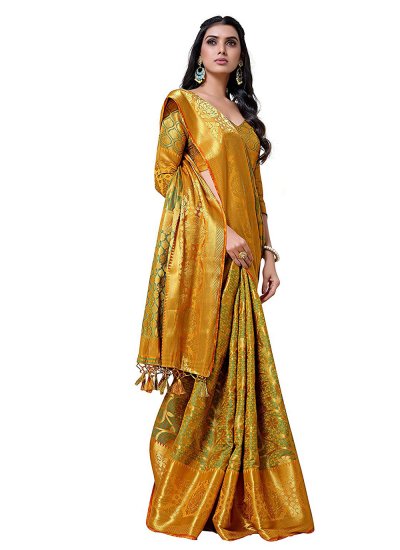 Mustard Kanjivaram Silk Zari Classic Designer Saree