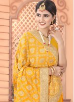 Mustard Patch Border Faux Georgette Trendy Saree