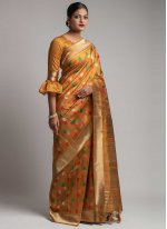 Mustard Weaving Tussar Silk Designer Traditional Saree