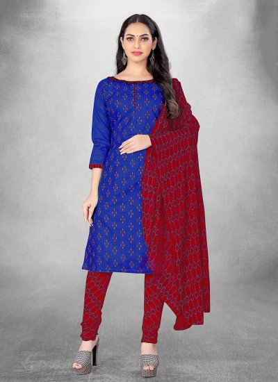 Mystic Blue Cotton Trendy Salwar Suit