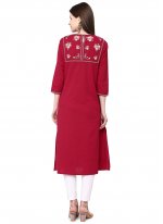 Mystic Cotton Embroidered Red Casual Kurti