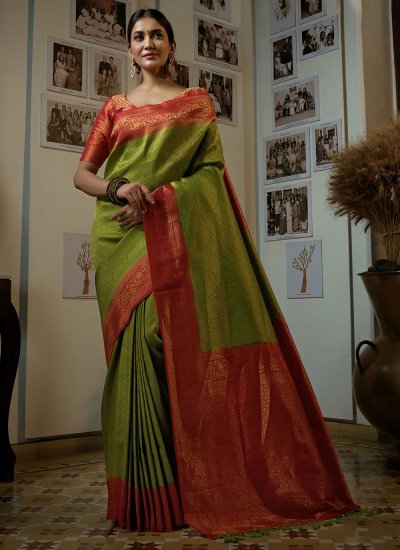 Mystic Green Woven Art Silk Designer Traditional Saree