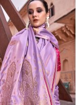 Mystic Purple Zari Satin Contemporary Saree
