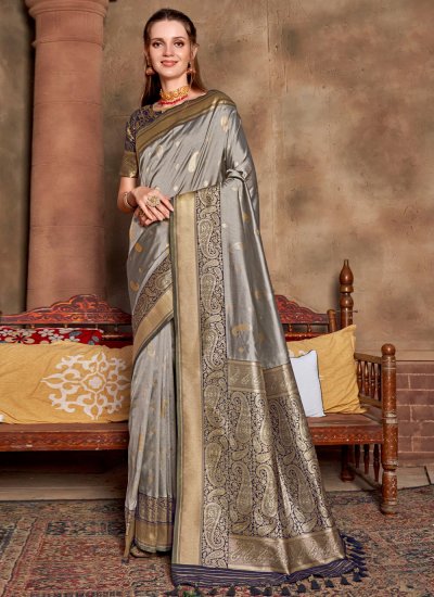 Mystic Silk Weaving Grey Classic Saree