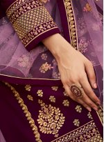 Mystical Georgette Satin Embroidered Purple Long Choli Lehenga