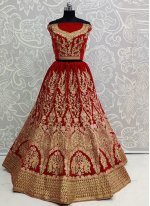 Mystical Velvet Red Embroidered Designer Lehenga Choli