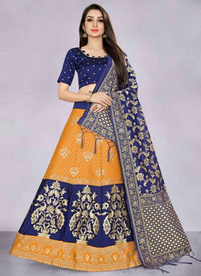 Intricate Navy Blue Colored Bridal wear Embroidered Lehenga