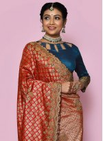 Navy Blue and Red Mehndi Classic Saree