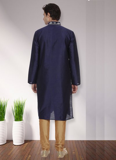Navy Blue Art Dupion Silk Kurta Pyjama