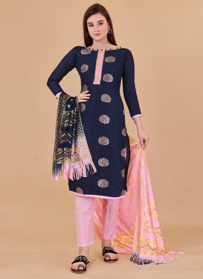 Navy Blue Banarasi Silk Salwar Suit