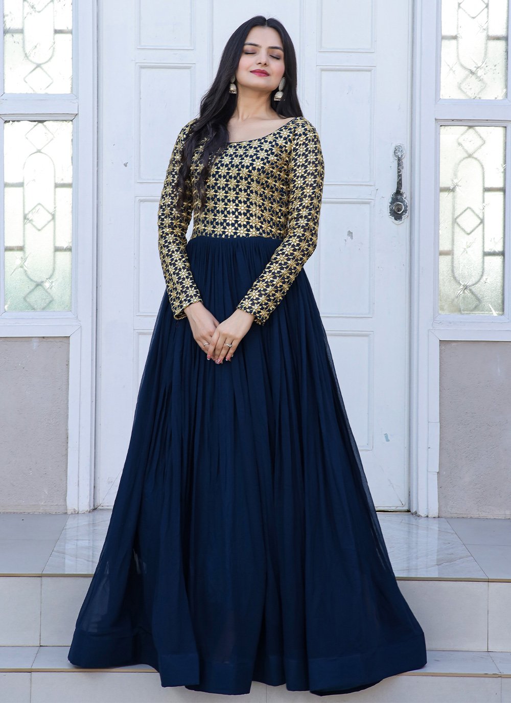 navy blue colour dress Navy Blue Square Neck Summer Dress with Short Sleeves main image 1