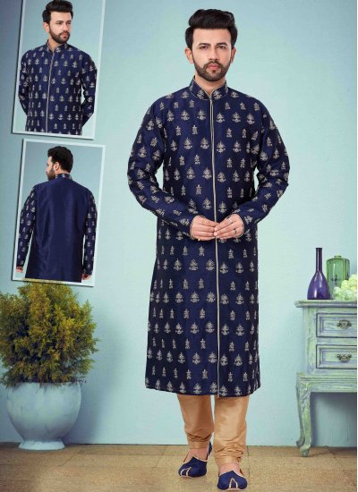 Navy Blue Color Kurta Pyjama