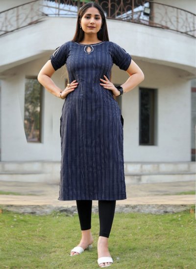 Navy Blue Cotton Casual Party Wear Kurti