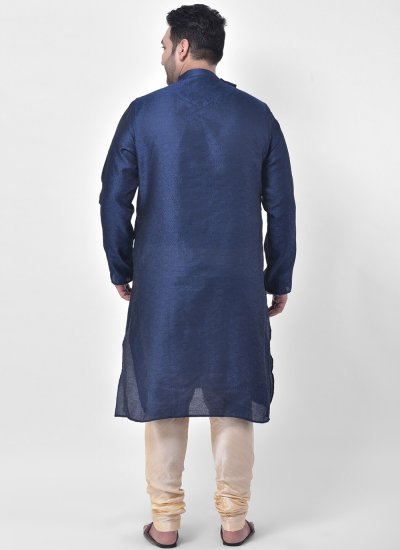 
                            Navy Blue Dupion Silk Kurta Pyjama