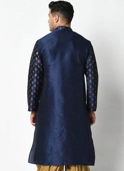 Navy Blue Dupion Silk Weaving Kurta