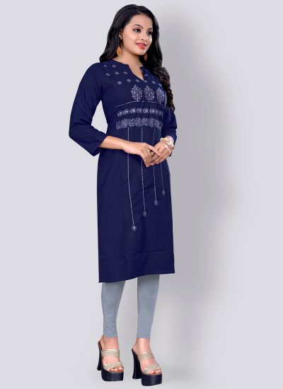 Navy Blue Embroidered Festival Party Wear Kurti