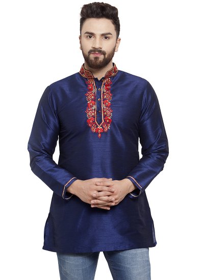 Navy Blue Embroidered Party Kurta