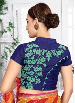 Navy Blue Embroidered Raw Silk Designer Blouse