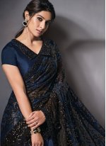 Navy Blue Embroidered Trendy Saree