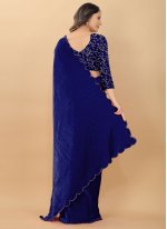 Navy Blue Embroidered Velvet Contemporary Style Saree