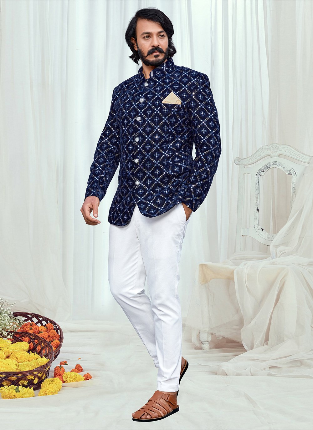 Blue Groom Jodhpuri Suit With Embroidery