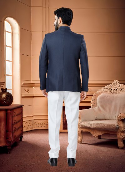 Navy Blue Fancy Fabric Engagement Jodhpuri Suit