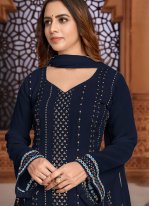 Navy Blue Faux Georgette Festival Designer Pakistani Salwar Suit