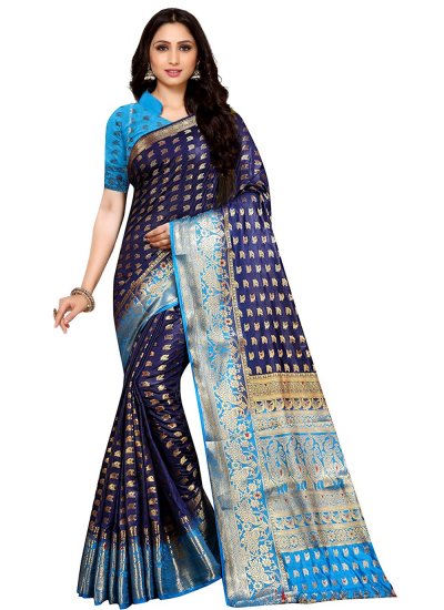 Navy Blue Kanjivaram Silk Weaving Classic Saree