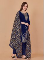 Navy Blue Meenakari Banarasi Silk Trendy Salwar Suit