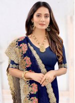 Navy Blue Net Embroidered Classic Saree