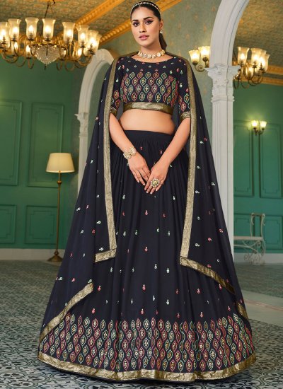 Lehenga Choli : Navy blue art silk embroidered party wear ...