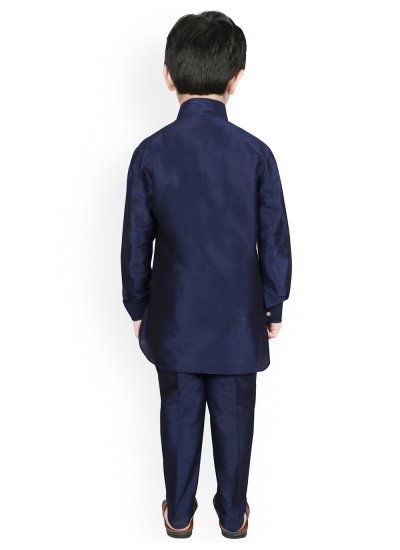 
                            Navy Blue Plain Dupion Silk Kurta Pyjama