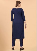 Navy Blue Viscose Embroidered Casual Kurti