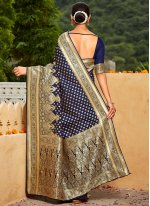 Navy Blue Weaving Banarasi Silk Traditional Saree