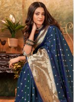 Navy Blue Weaving Engagement Contemporary Style Saree