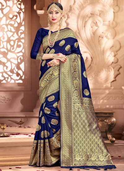 Navy Blue Woven Festival Traditional Saree