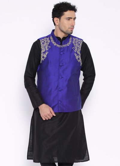 Nehru Jackets Embroidered Dupion Silk in Purple