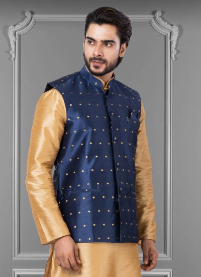 Nehru Jackets Embroidered Malbari Silk  in Blue